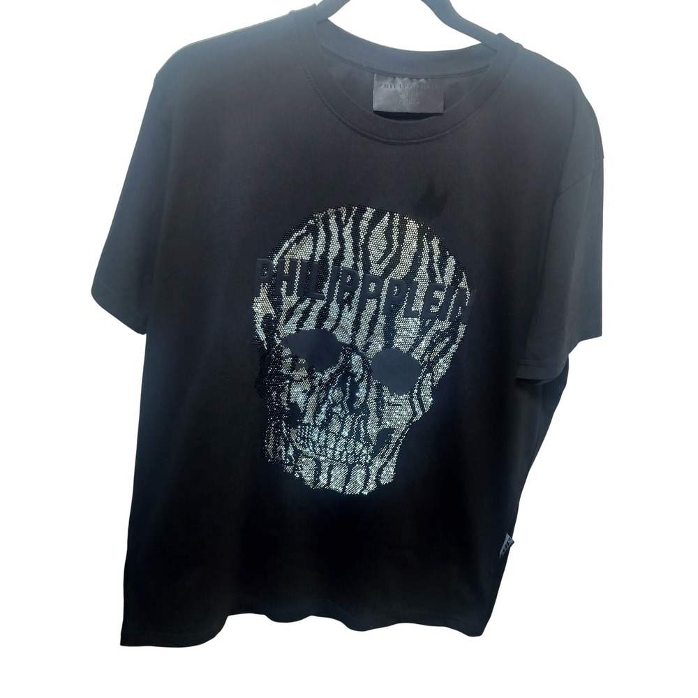 Philipp Plein Homme Black Crystal Zebra Skull T-Shirt Luxury Streetwear‎ Mens